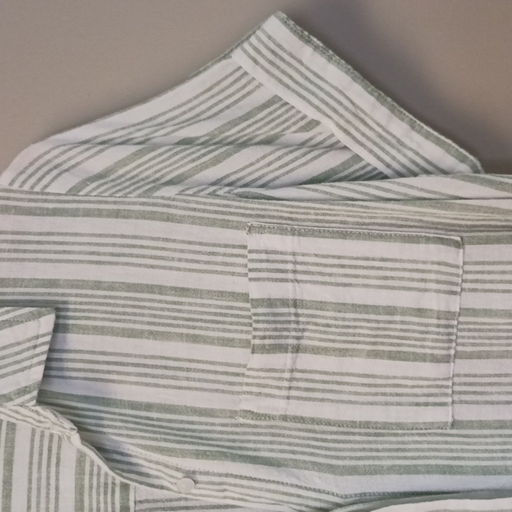 Croft & Barrow Short Sleeve Striped Button Down Linen Blend Top Size S - Picture 5 of 15